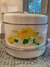 NEW VINTAGE 1960'S JL CLARK COVERED CAKE CARRIER METAL SIGNED MOD FLORAL
