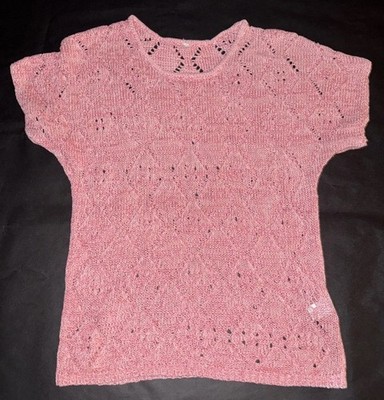  Vintage Womens Crochet Top Medium Short Sleeve 