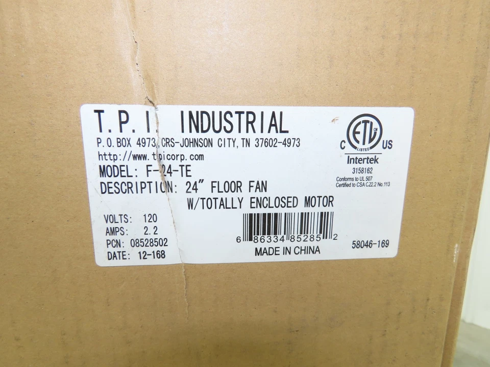 Ventilador de piso TPI Industrial F-24-TE 24" con motor totalmente cerrado 120 VCA 2,2 amperios Foto 3 de 4