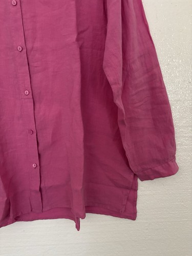 Eileen Fisher Handkerchief Linen Classic Collar Shirt Tulip Pink L NWT $168 - Picture 6 of 12