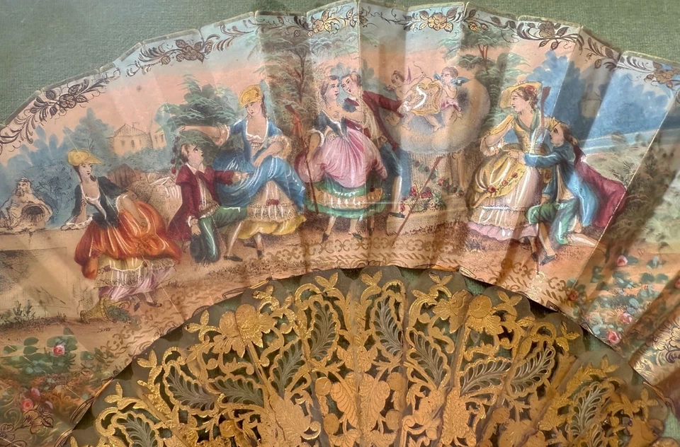 Antique Hand Painted Fan in Frame ZZ657 - Image 2 of 4