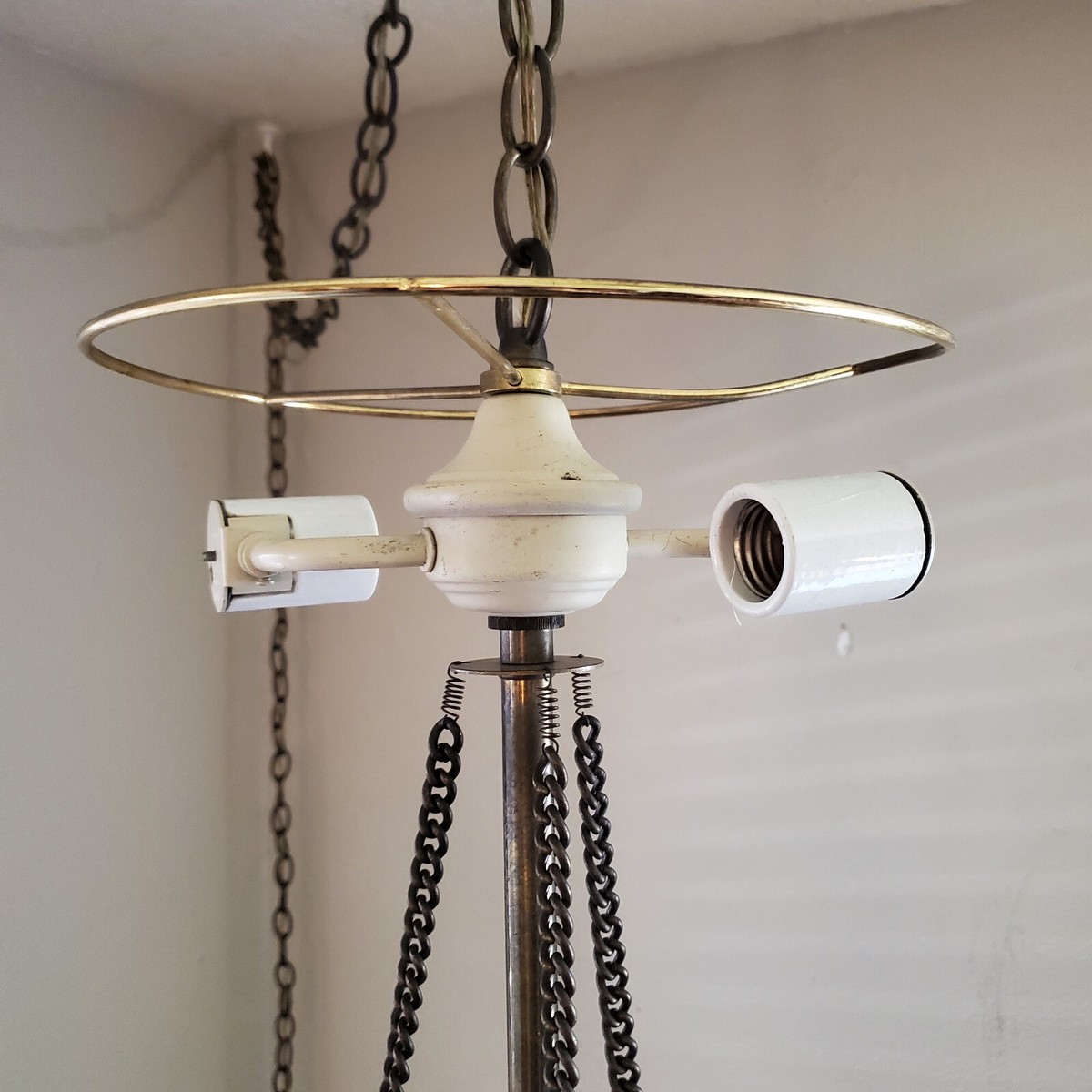 Vtg Mid Century Stiffel Brass Flame Design Hanging Swag Lamp Vtg Mid Century Stiffel Brass Flame Design Hanging Swag Lamp