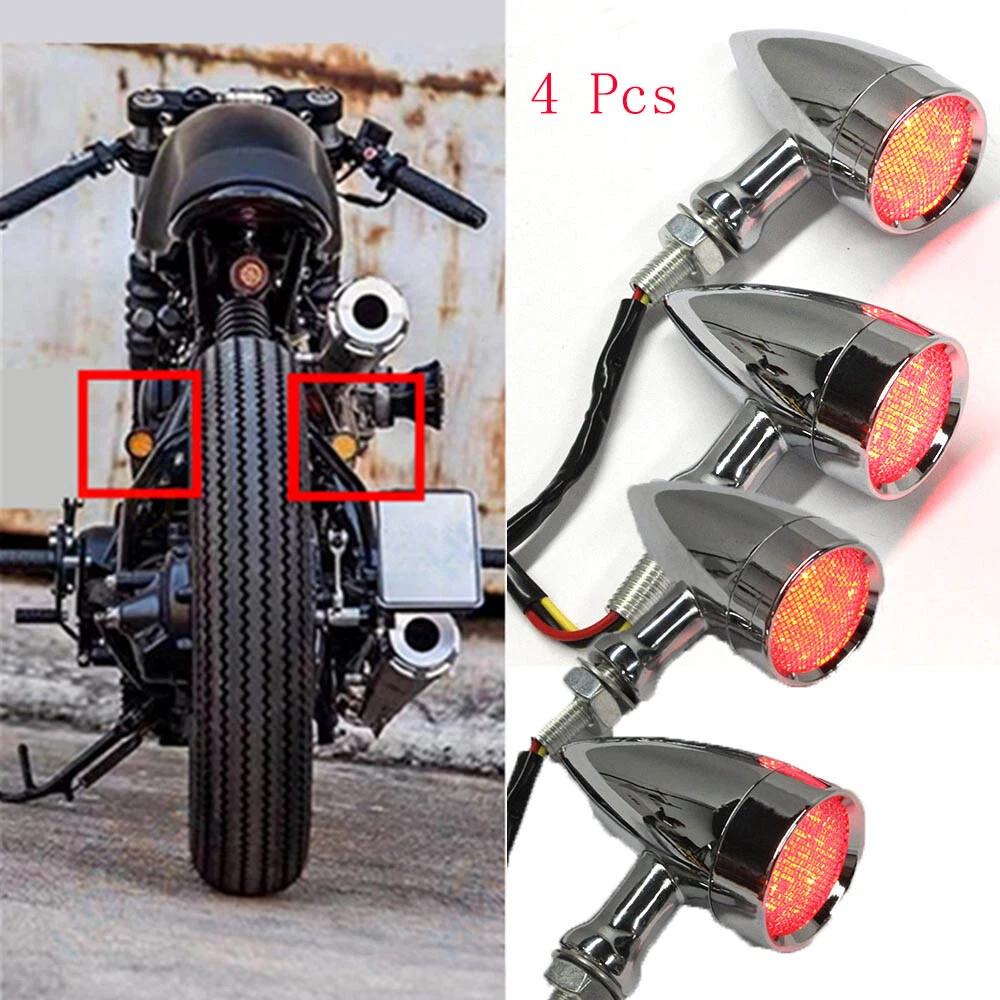 4* Chrome Motorcycle LED Turn Signal Light for Chopper Bobber eBay