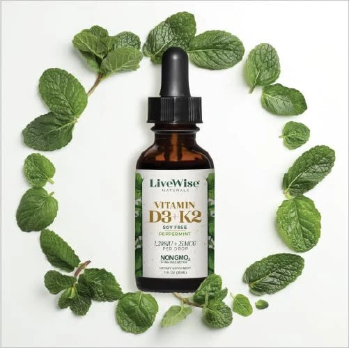 LiveWise Naturals Vitamina D3 con K2 Gotas Líquidas Todo Natural No OGM Loco EE. UU.... Foto 3 de 4