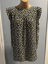 Loft Sleeveless Blouse, Fruit theme, Button Close, Glack, Size Small, nwot