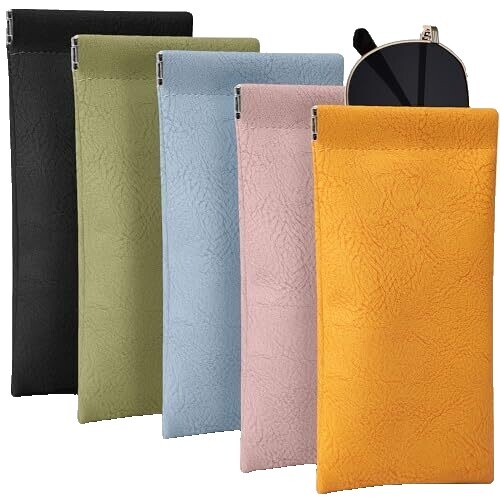 2 Pcs Double Eyeglass Case,Portable Leather Squeeze Top  display picture 3