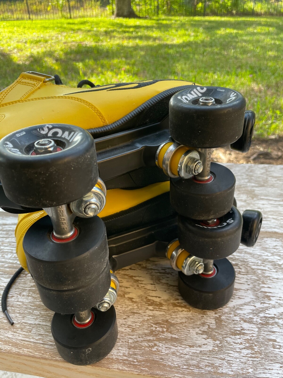 ROCK SPEED FREAKS Roller Skates Yellow w/Black Flames Size 6 Sure Grip