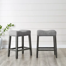 Coco Upholstered Backless Saddle Seat Counter Stools 25.5" Height, Set of 2, Gra
