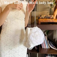 White Rose Floral Handbag Luxury Satin Evening Bag Wedding Party Clutch Purse