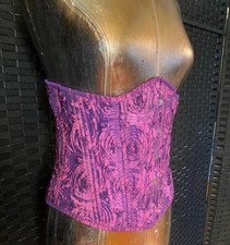 Purple CORSET Textured Rosette Underbust Shot Taffeta 32" Steel Busk Ribbon Lace