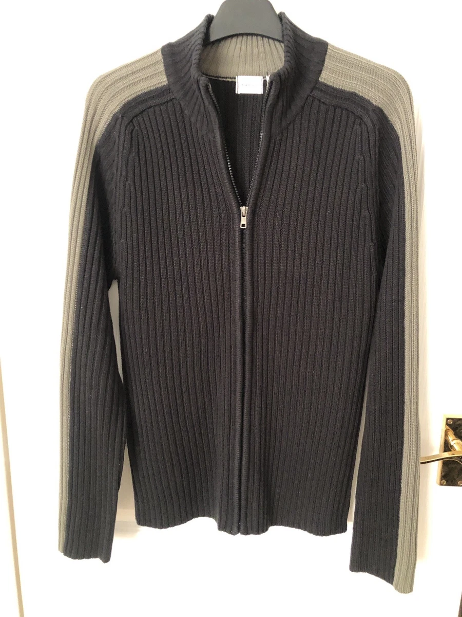 Men s La Redoute Essentials Black Khaki Knitted Full Zip Cardigan