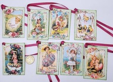 8 Easter Handmade Vintage Linen Cardstock Gift Tags Parties Crafts Journals