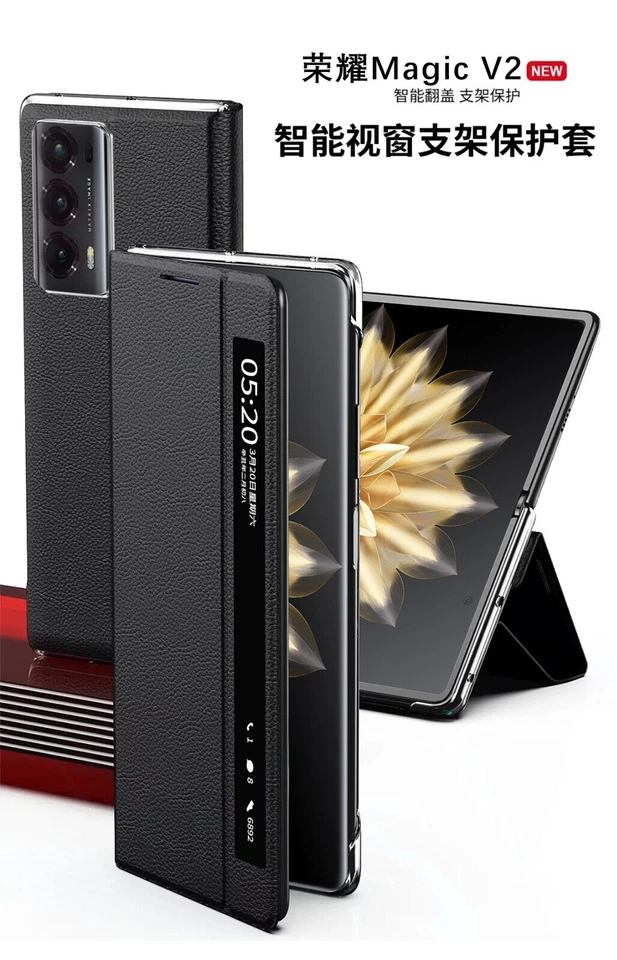 For Honor Magic V2 2023 Luxury Smart View Flip Leather Business Stand Cover Case - Image 3 of 4