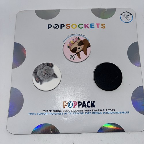 PopSockets PopPack PopGrip - Cutesy Critters - Kitten Sloth Black - 804713