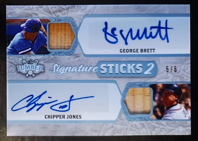 GEORGE BRETT,CHIPPER JONES-2022 Leaf (#5/6) STICKS-2 DUAL BAT/AUTO/AUTOGRAPH 1/1
