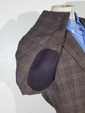 46R SAKS 5th Ave Black label Orange Tartan Elbow wool tweed Jacket Blazer