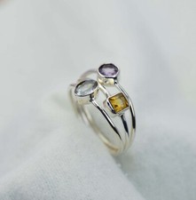 Three stone Amethyst Ring 925 Silver Handmade Jewelry Women ring All Size
