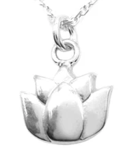 3D Lotus Charm Necklace-925 Sterling Silver #7339