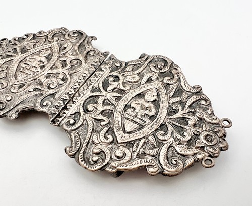 Antique Vintage Deco Sterling 925 Silver Siam Thai Nurses Cape Belt Buckle 42.8g - Picture 4 of 6