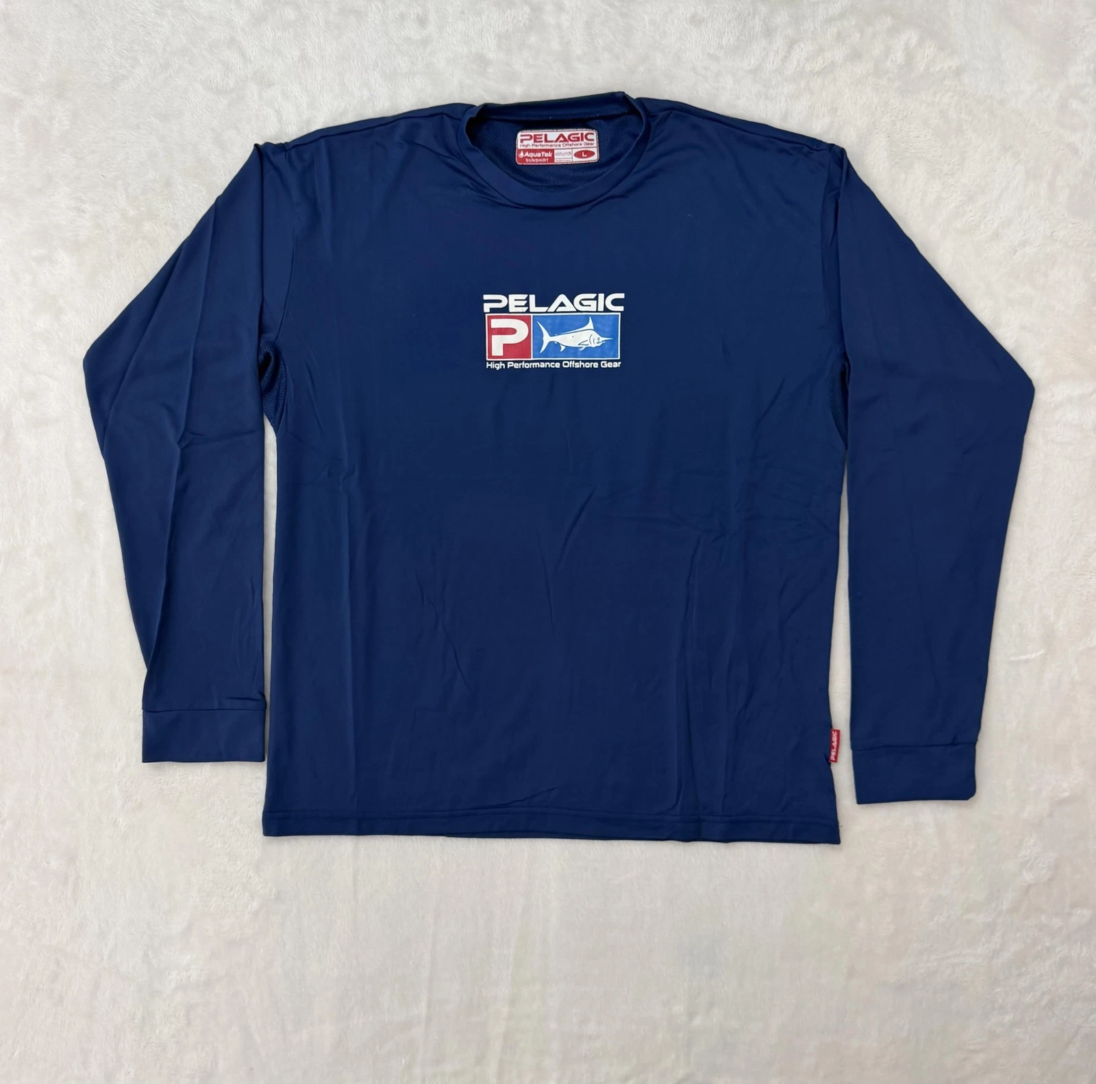 Pelagic Sun Shirt Mens Large Blue AquaTek Long Sleeve UV Fishing Graphic Tee