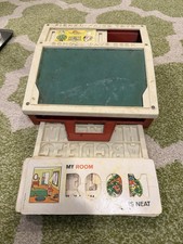 Vintage 1970s Fisher Price School Days Desk, cards, chalkboard