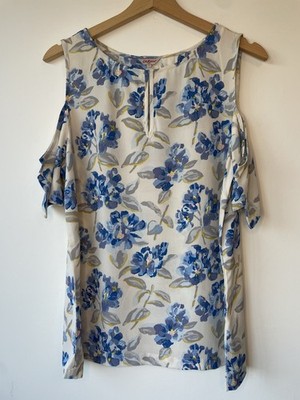 Cath Kidston Cold Shoulder Bluse Damen 12 blau Blumenmuster Oberteil
