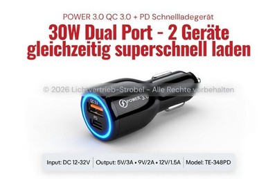   Kfz-Ladestation 12V-32V USB C + 1 x USB Doppelanschluss Schnellladeadapter  