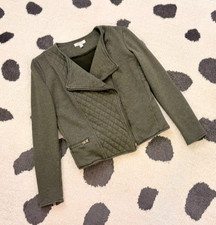 Athleta Womens XS Belvedere Green Quilted Moto Jacket Zipper Front Asymmetrical