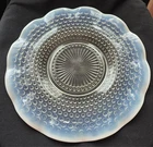 Vintage Opalescent Moonstone Hobnail Glass Plate With Scalloped Edge 11-Inch