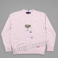 POLO PALPH LAUREN Pink Collection Cotton Bear Knit Sweater Women s - L, NWT