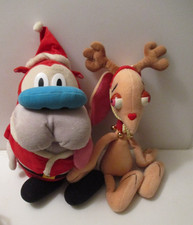 Vintage Dakin Ren  Stimpy Christmas Set Jingle Bells Santa 16" Plush 1992 Toys