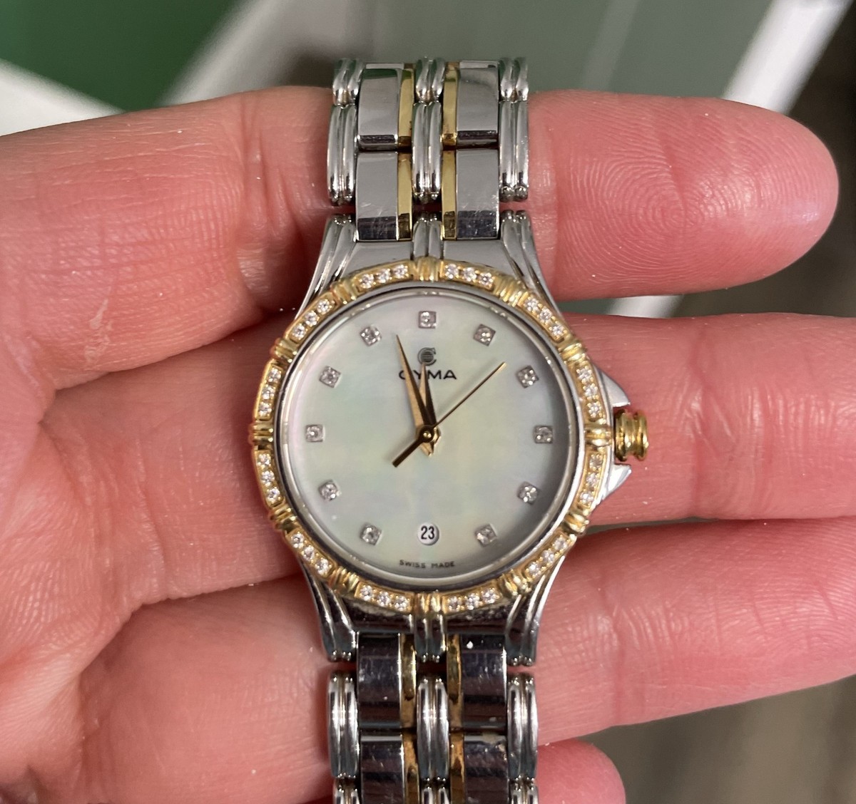 CYMA Watch Women's 18K Gold/Stainless Steel Diamond Bezel, Mother