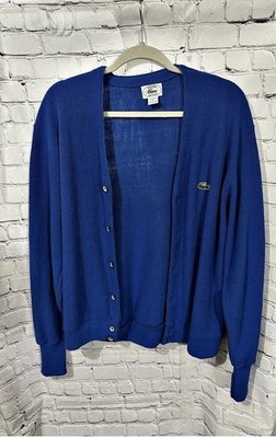 IZOD Lacoste Men's Blue Button-Front Knit Cardigan Sweater Logo L