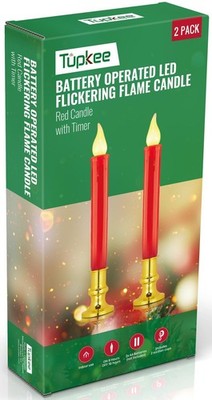 Tupkee Christmas Flickering Red LED Window Candles   Set of 2 Battery-Operated