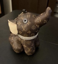 Elephant Bag Charm Keychain Brown w/ Gold hardware Design FauxLeather