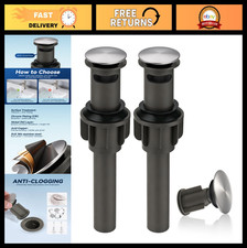Bathroom Sink Drain with Overflow 2 Pack - Brushed Nickel Pop Up Stopper for 1.6