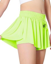Girls Butterfly Shorts Kids Flowy Short 2-in-1 Girl's 7-8 Years, Lime Green