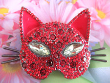 Gorgeous LARGE Brooch Red Rhinestones Crystal Cat Brooch NEW