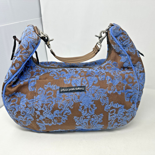 Petunia Pickle Bottom Diaper Bag Touring Tote Hobo Blue Chocolate Chenille w/Pad