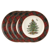 Spode Christmas Tree Tartan 10.5″ Dinner Plate, Set of 4 -Dishwasher Safe