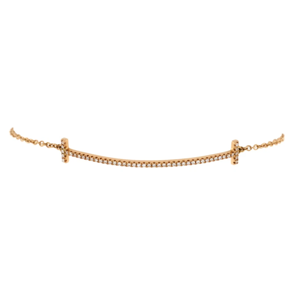 Tiffany & Co. T Smile Chain Bracelet 18K Rose Gold with Diamonds Medium