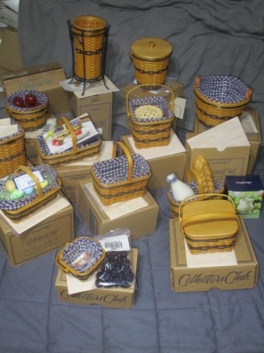 Longaberger Collectors Club JW Miniature baskets Lot of 12 Original Boxes Extras