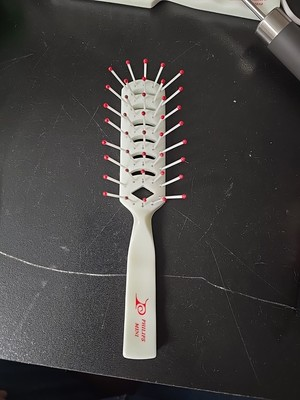 #ad Philips Mini White Hair Brush With Red Bristles Travel Bathroom Item Compact $3.99