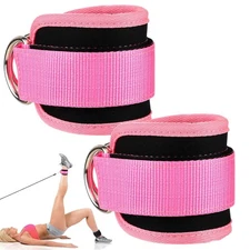 Ankle Straps Cuff Cable Attachment Glute Kickback Workout Leg Extension Gym Pink