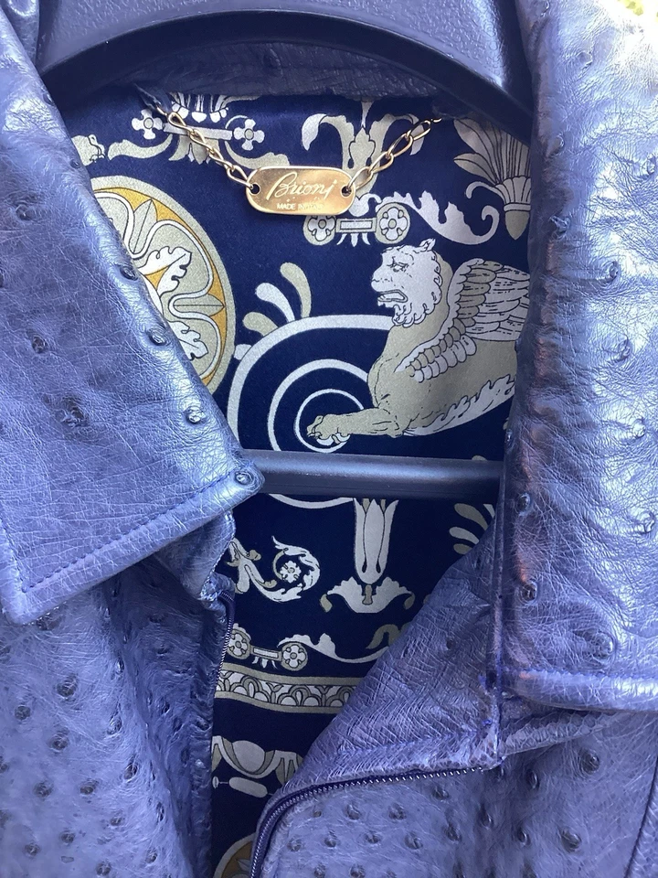 Chaqueta Bomber Clásica de Cuero Avestruz Azul BRIONI Talla XL Nueva Sin Etiquetas Foto 2 de 4