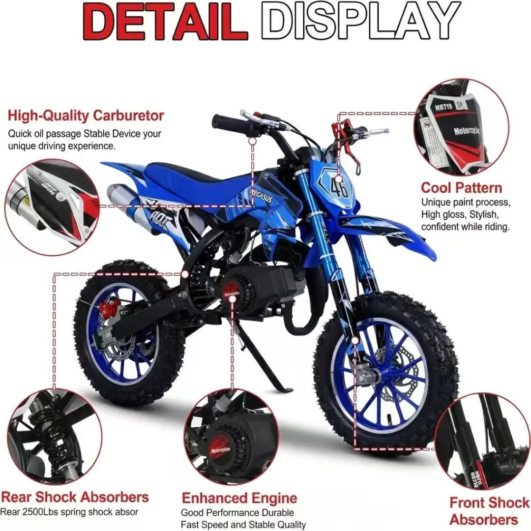 49cc Gasoline Off-Road Motocross Pocketbike 2 Stroke Engine Mini Bike 24 inch