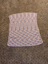 Handmade Crochet Infant Blanket Blue Pink White 30"x25"