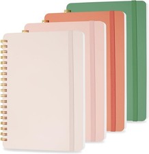 4 Pack Small Spiral Notebook 5x7 Lined Journal with Pocket and Elastic Strap Set
