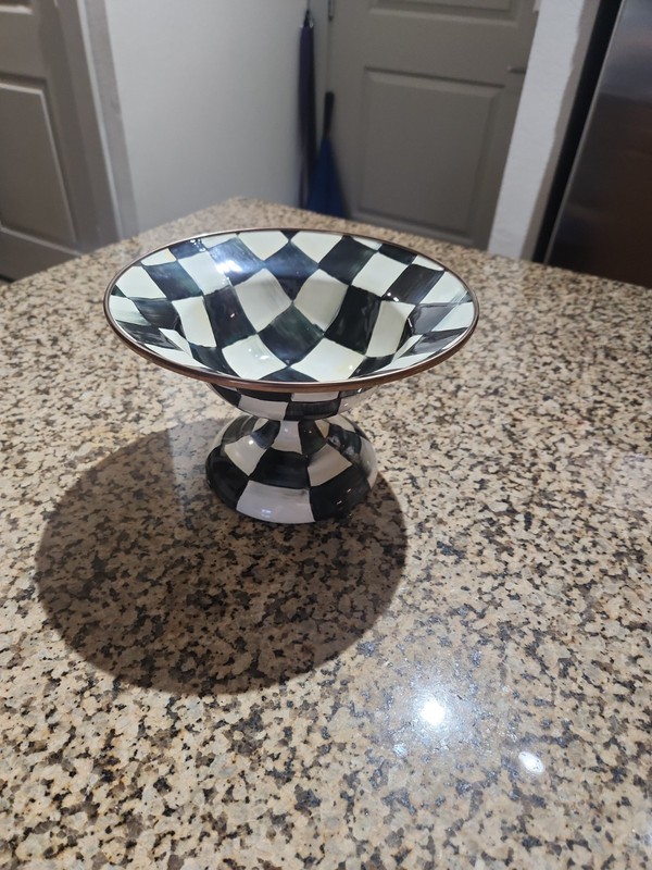 MacKenzie-Childs Courtly Check Ceramic Compote Pedestal Bowl Candy Dish