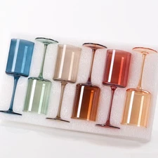 Colored Square Wine Glasses Set 6 14oz Crystal Stemware Multicolor Gifts Birt...